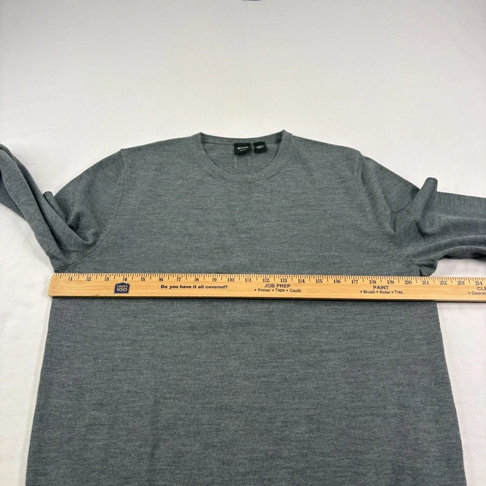 Hugo Boss Wool Sweater Mens XL Gray Slim Fit Pullover Crew Neck Stretch